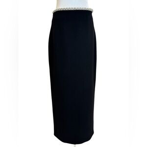 Adam Lippes NWT  Black Wool Silk Maxi Skirt Pearl Crystal Waist US 8 Italy Zip